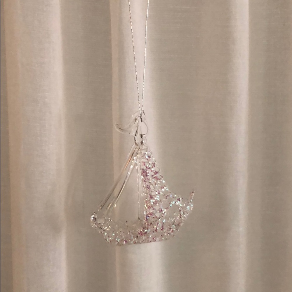 Glass sailboat tree ornament with sparkles